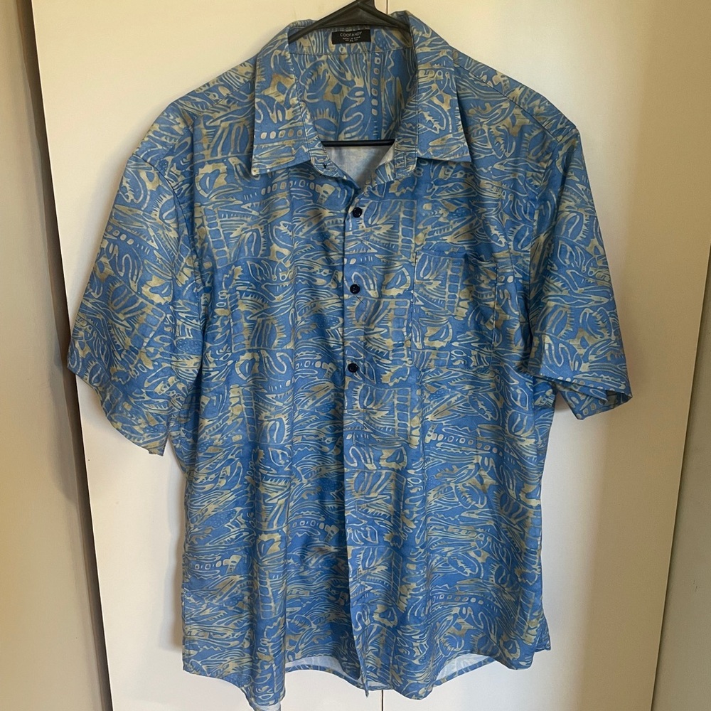 Blue Patterned Men's Button Down Shirt